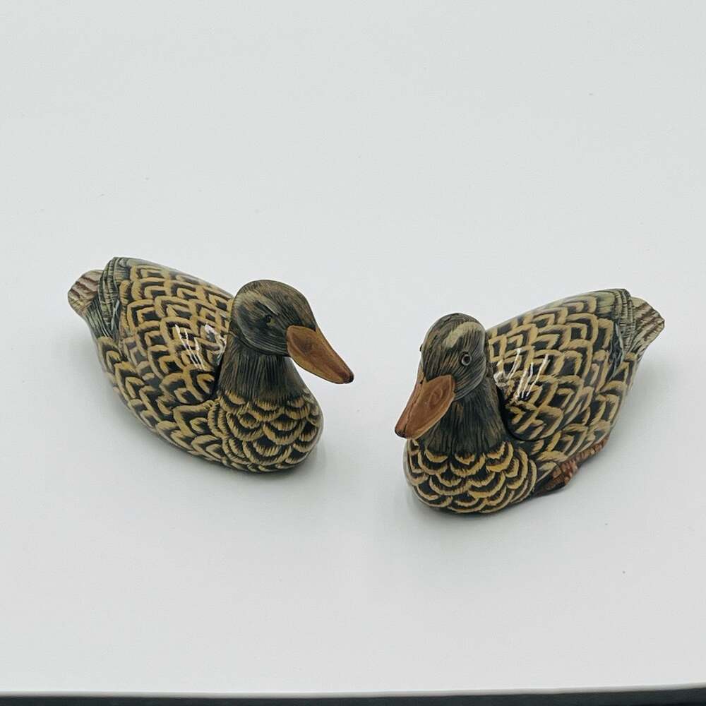Hand Painted Duck Bowl Set Red Interior Trinket Dish Pair Made in China